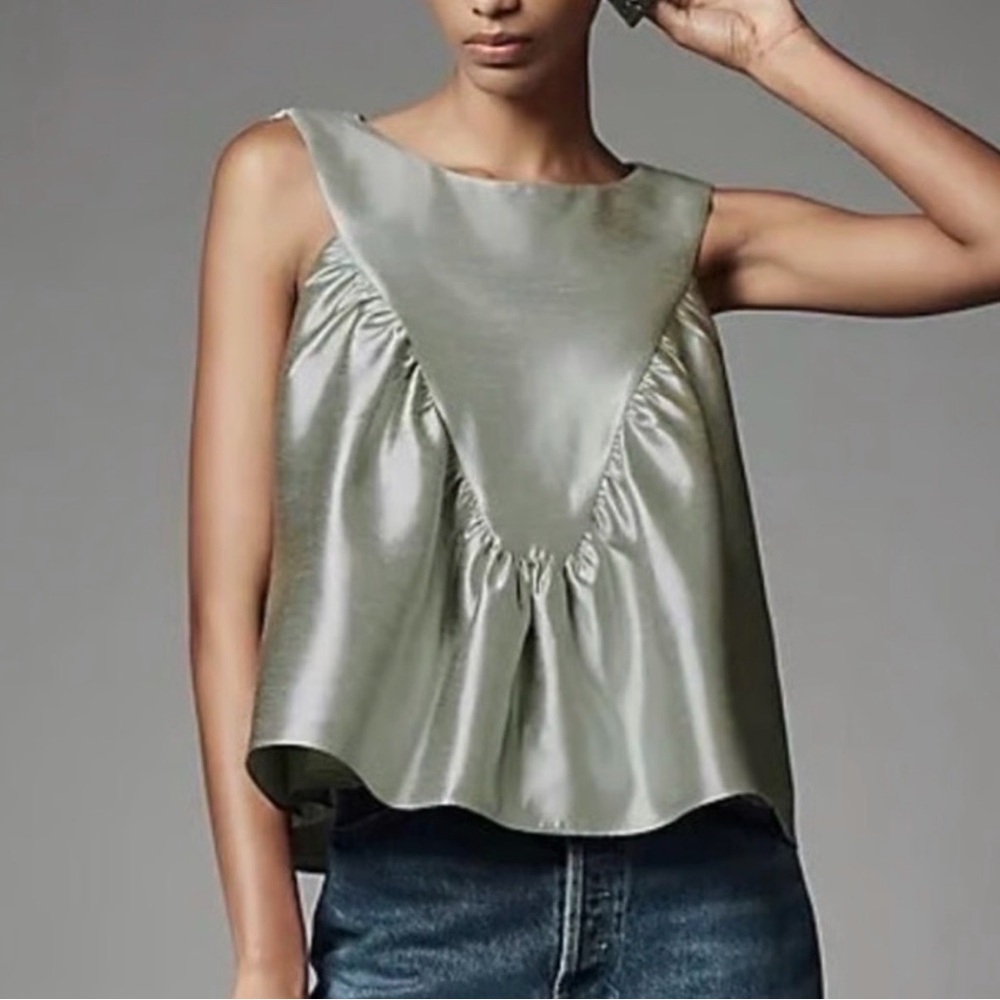 MARE MARE By Anthropologie Shirred Swing Tank Shimmer Mint Cropped Size L
